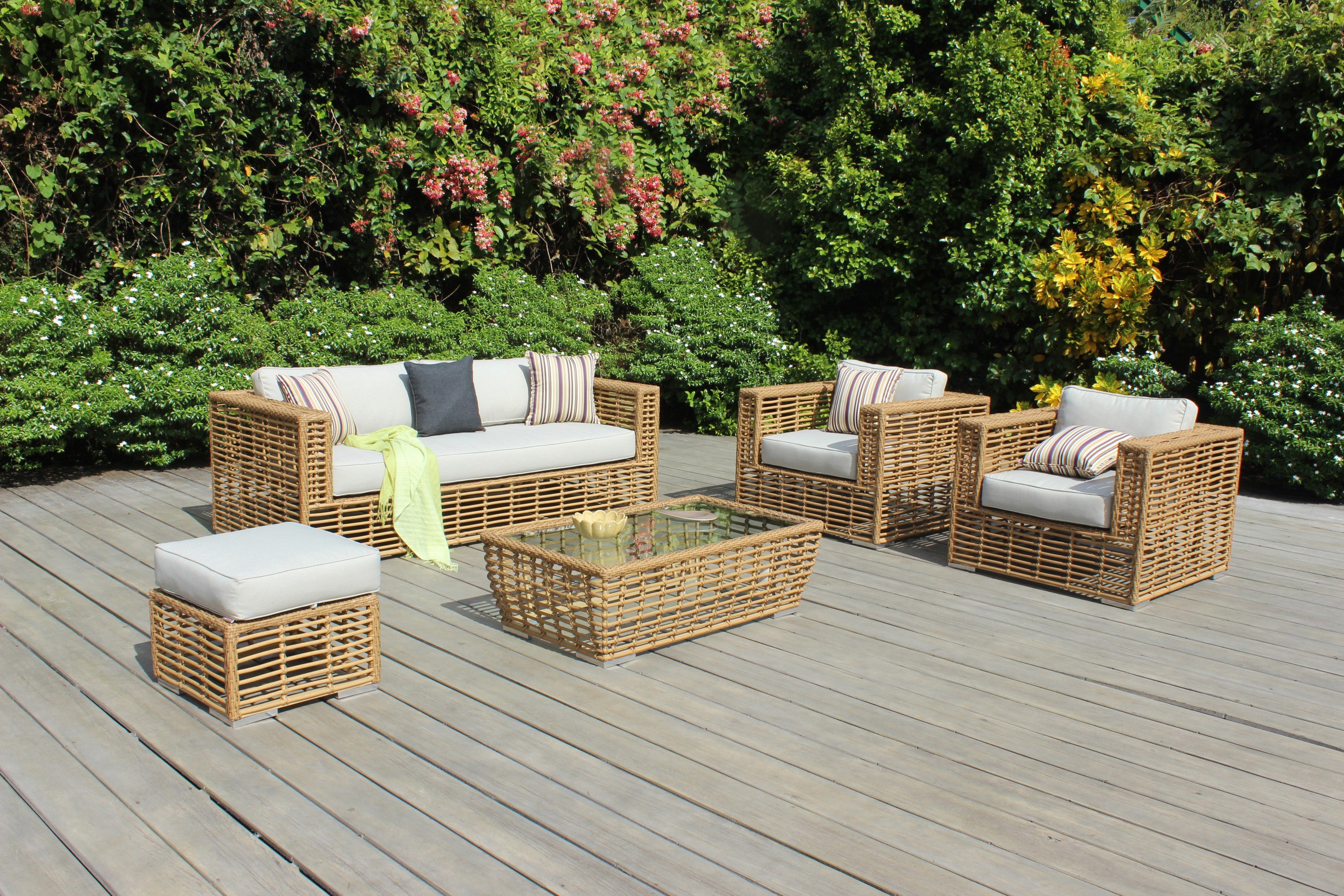 ATC Square-shaped Bamboo Wicker High Arm Sofa Set