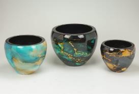 Metal Planter Pot, Sky Blue Marble Powder-Coat &mdash; Tall — Opaxa, Acacia Garden Center
