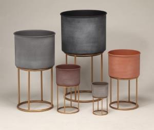 Metal Planter Pot with Stand, Rustic Finish — Opaxa, Acacia Garden Center