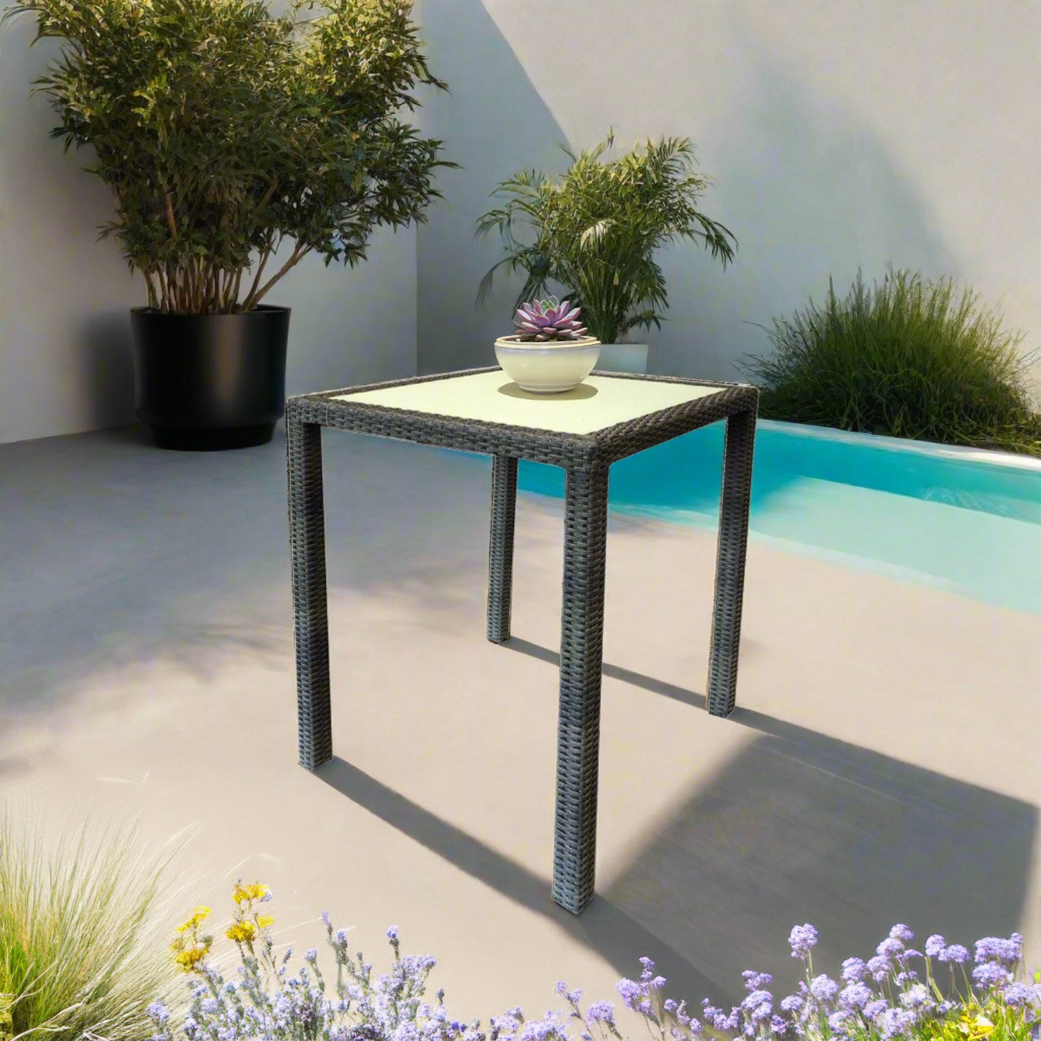 Tierra Outdoor Aluminum & Resin Wicker Glass Table