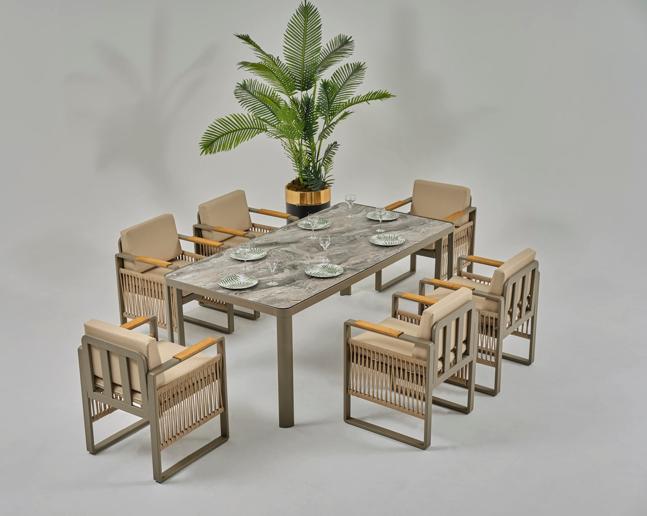 Terrazi Garden Concept Argos Dining Set with Chairs & HPL Compact Table - Taupe