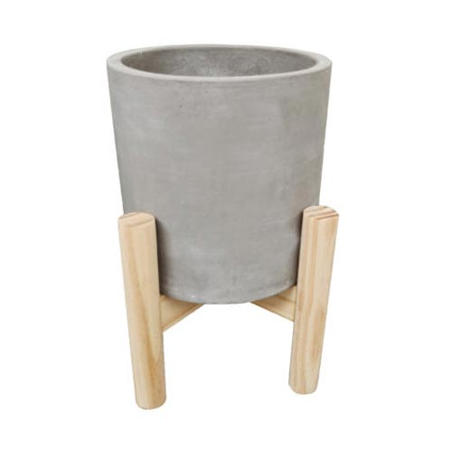 cement pot with wooden stand