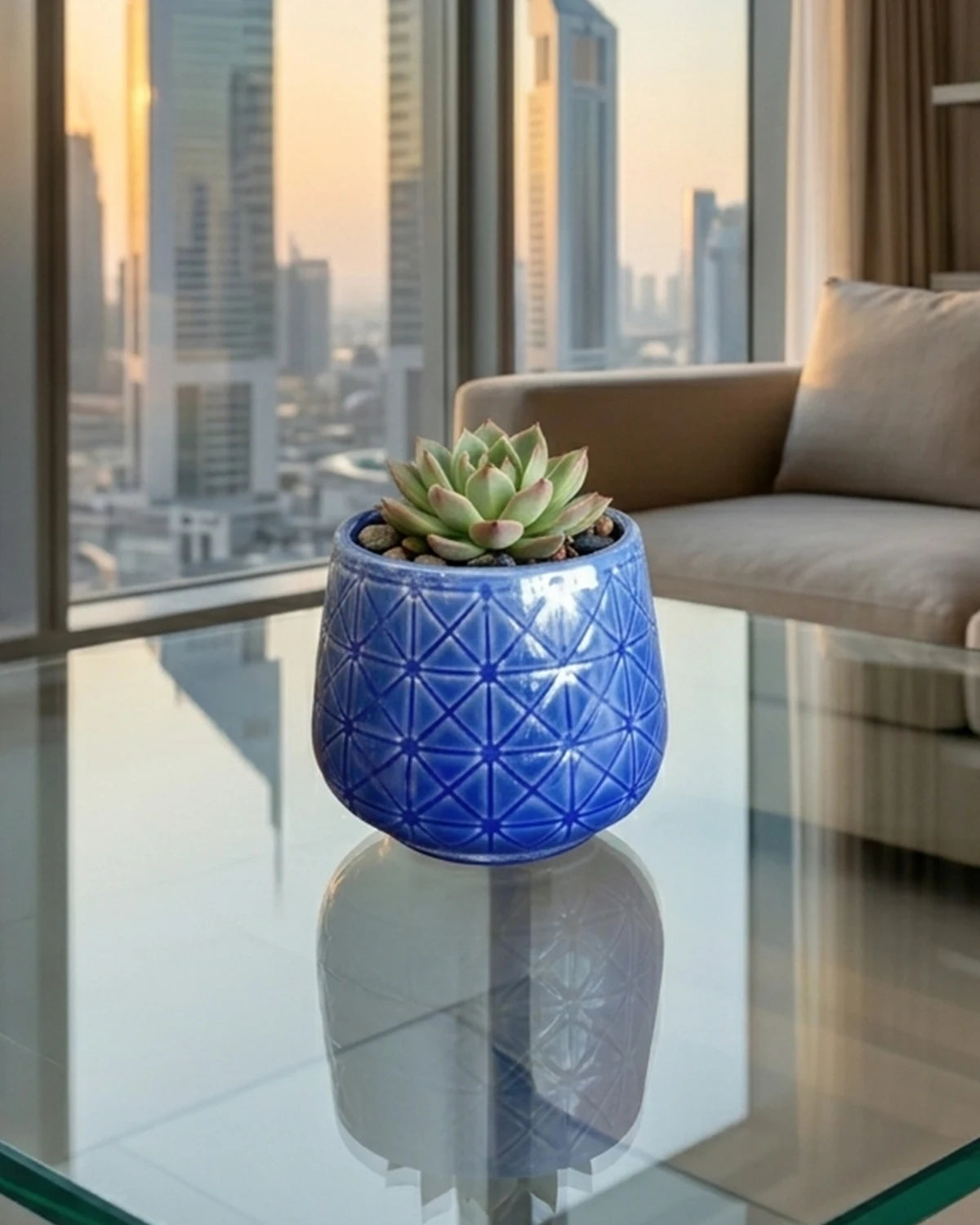 Blue Cone Ceramic Pot | Small Decorative Planter