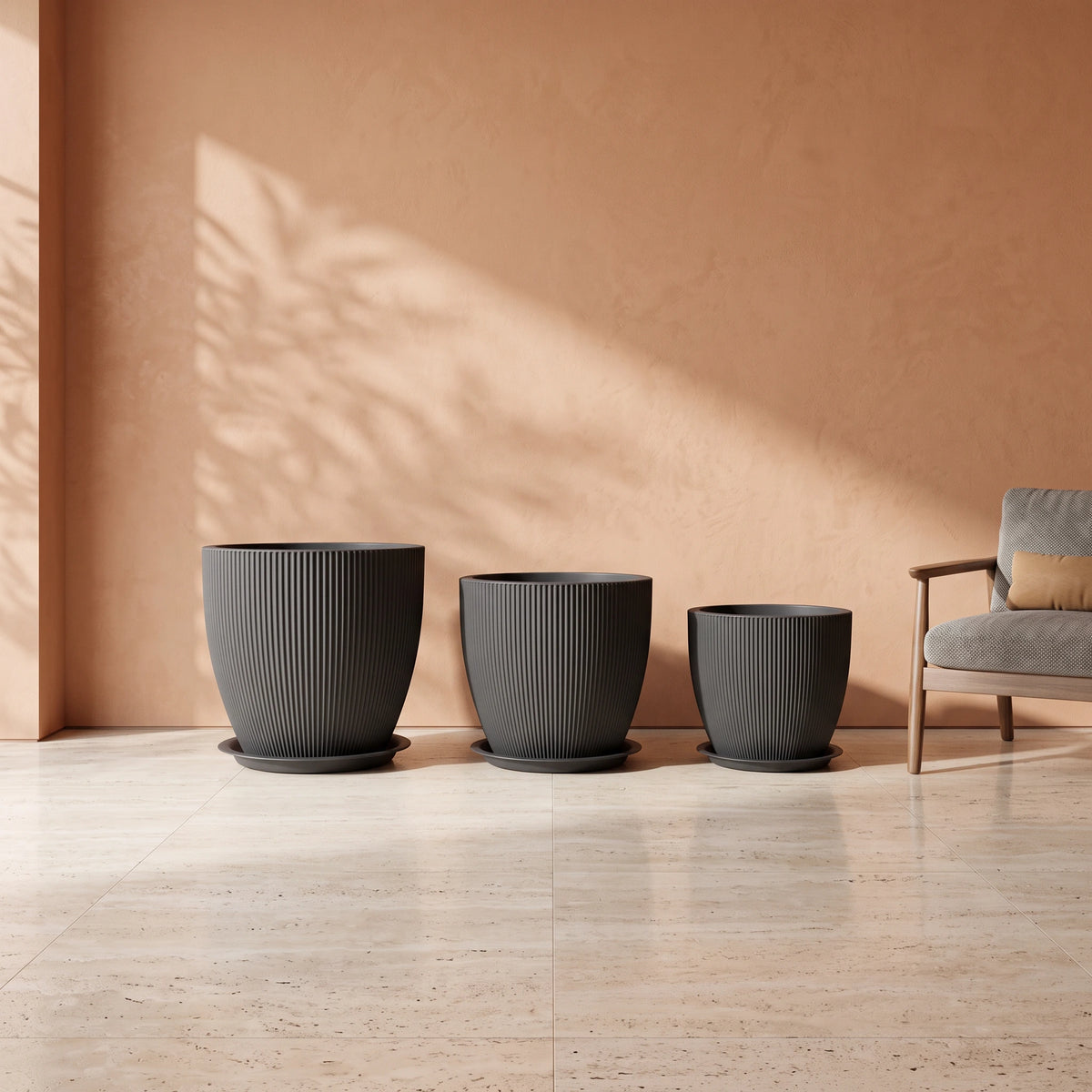 Rock Mountain Ribbed Planter, Anthracite Grey, all sizes
