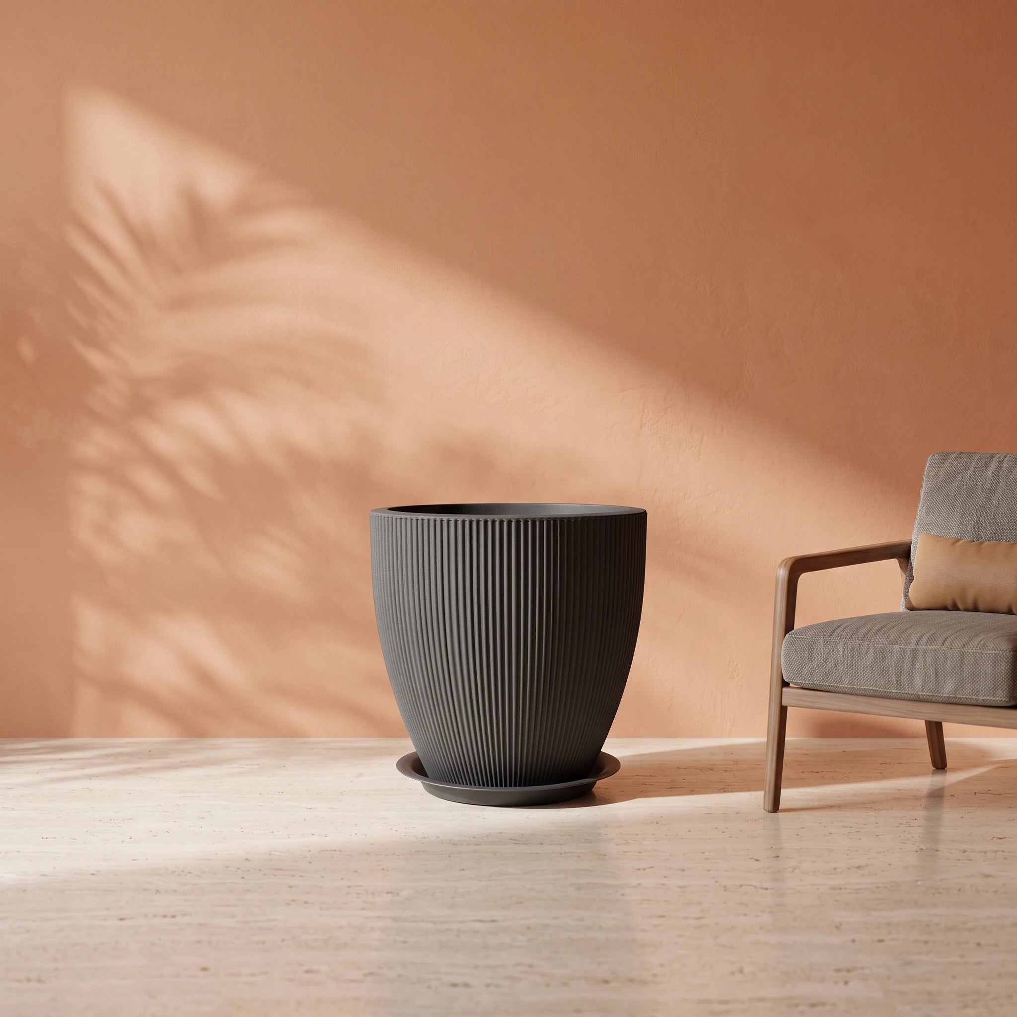 Rock Mountain Ribbed Planter, Anthracite Grey, Large
