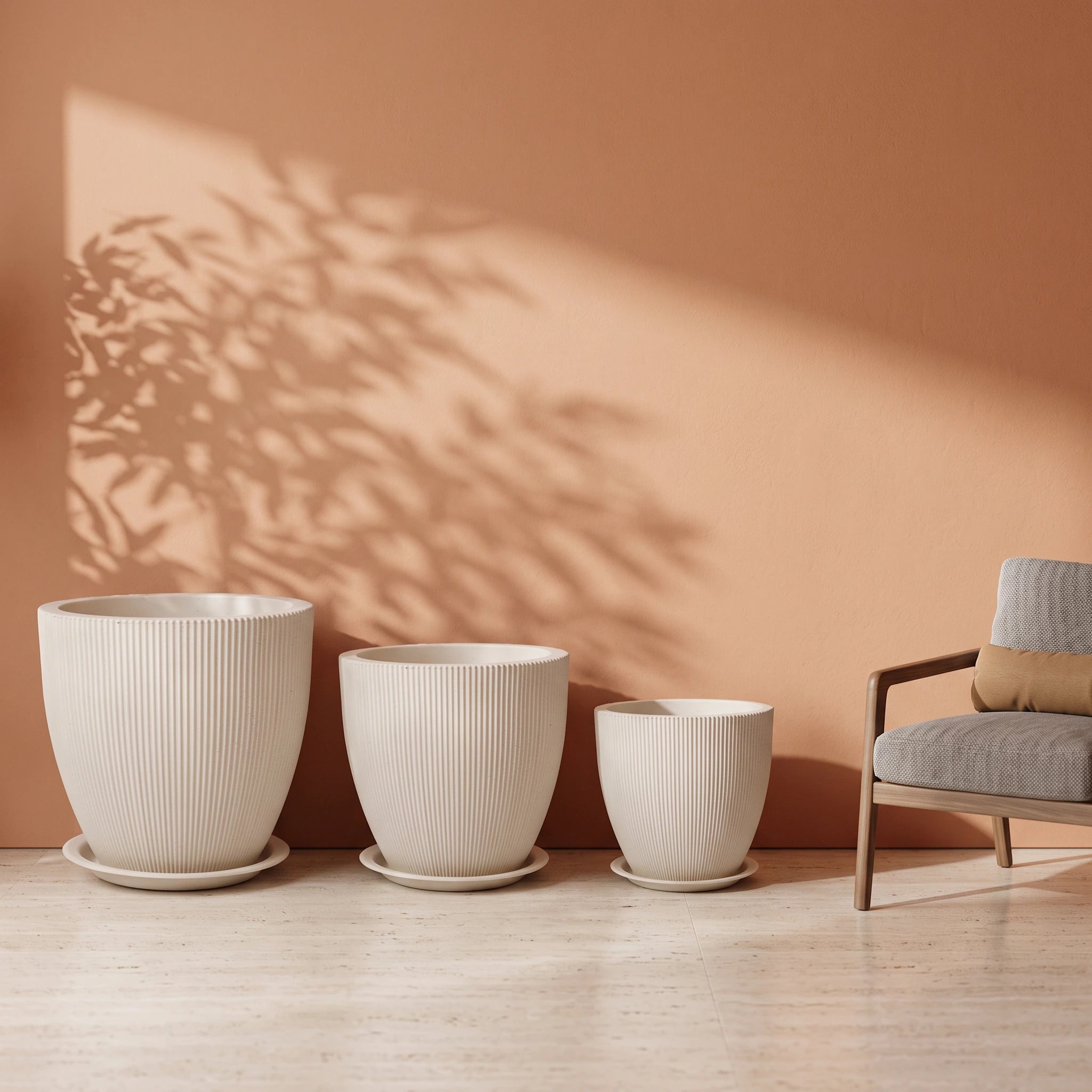 Rock Mountain Ribbed Planter, Off White, all sizes