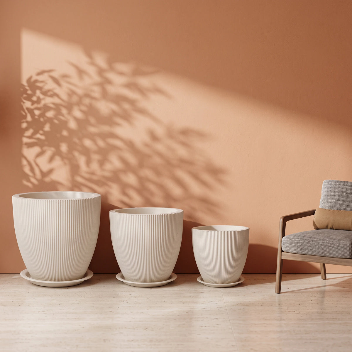 Rock Mountain Ribbed Planter, Off White, all sizes