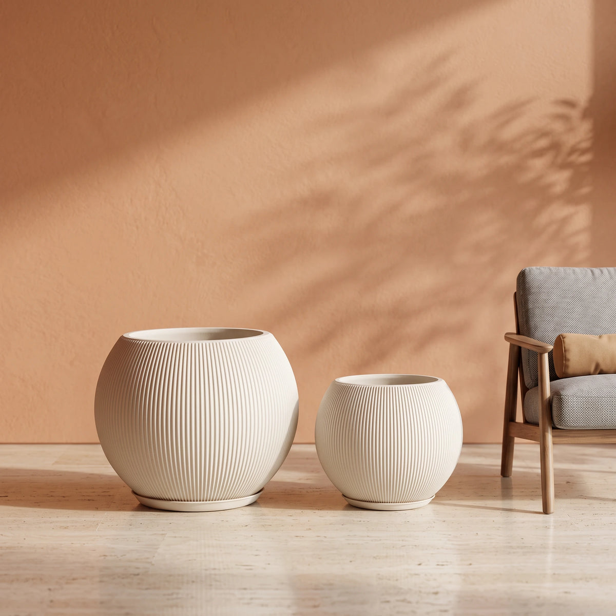 Rock Mountain Ribbed Ball Planter, Off White, all sizes