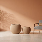 Rock Mountain Ribbed Ball Planter, Beige, all sizes