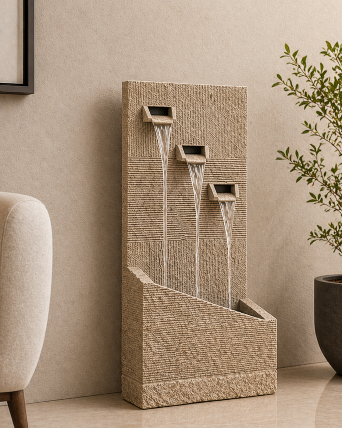 Polyresin Water Fountain (DW235026) | Compact Tiered, 39 × 25 × 79 cm