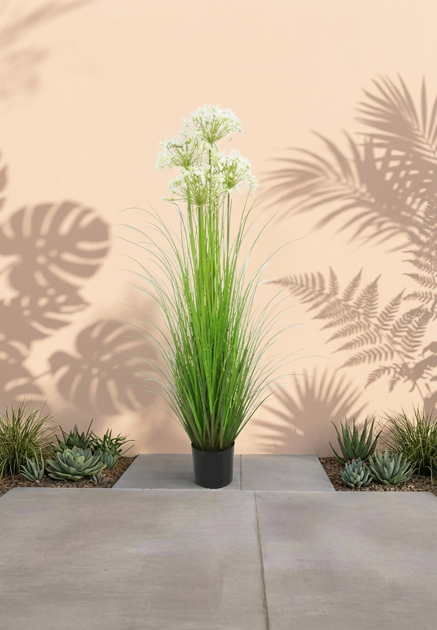Artificial 55"H Leek Flower Grass with Plastic Pot, 1.37M - (6255) - Acacia Garden Center