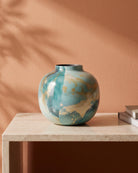Metal Planter Pot, Marble Powder-Coat — Compact — Sky Blue Marble — Opaxa, Acacia Garden Center