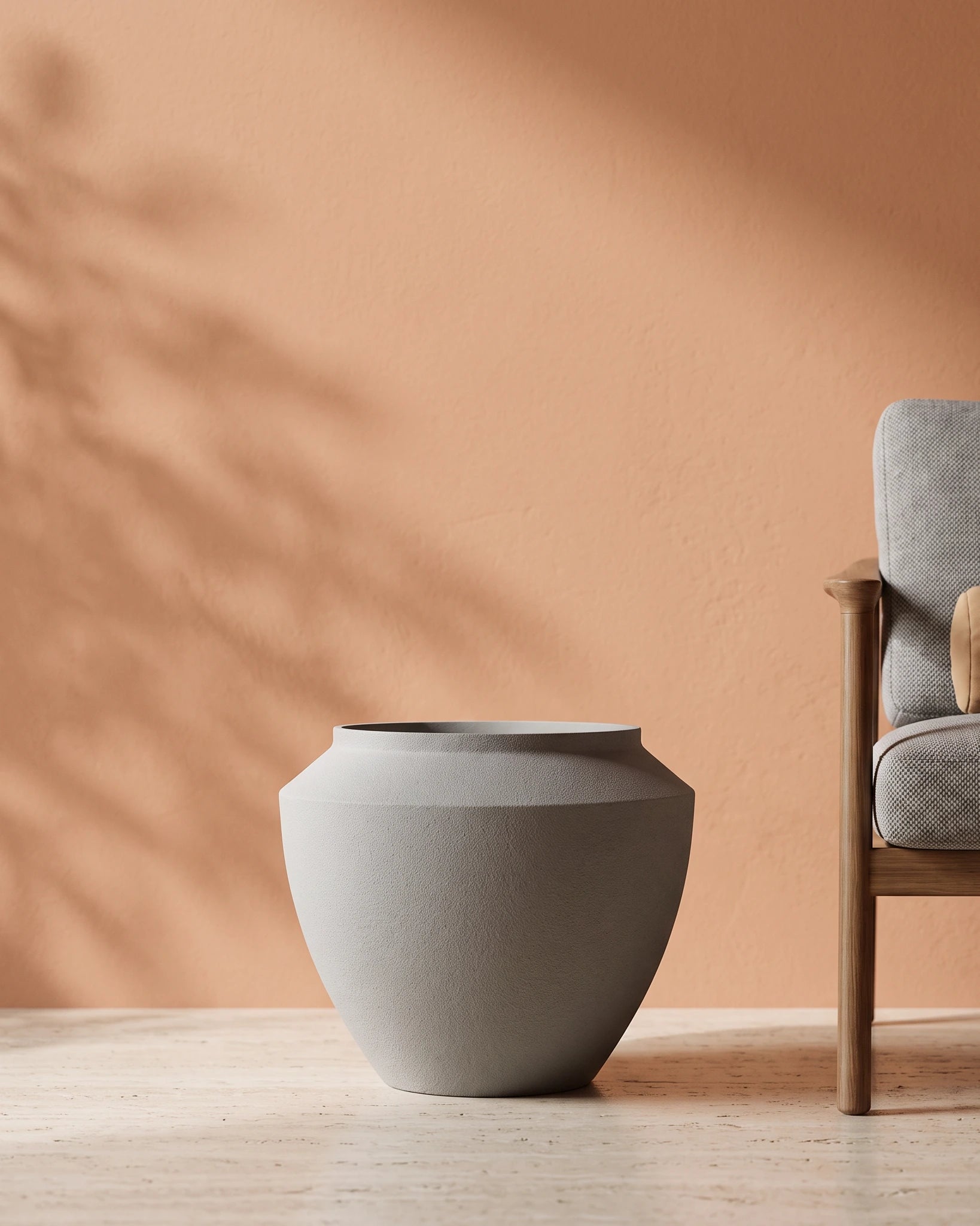 Metal Planter Pot, Stone Texture — Low — Concrete Stone — Opaxa, Acacia Garden Center