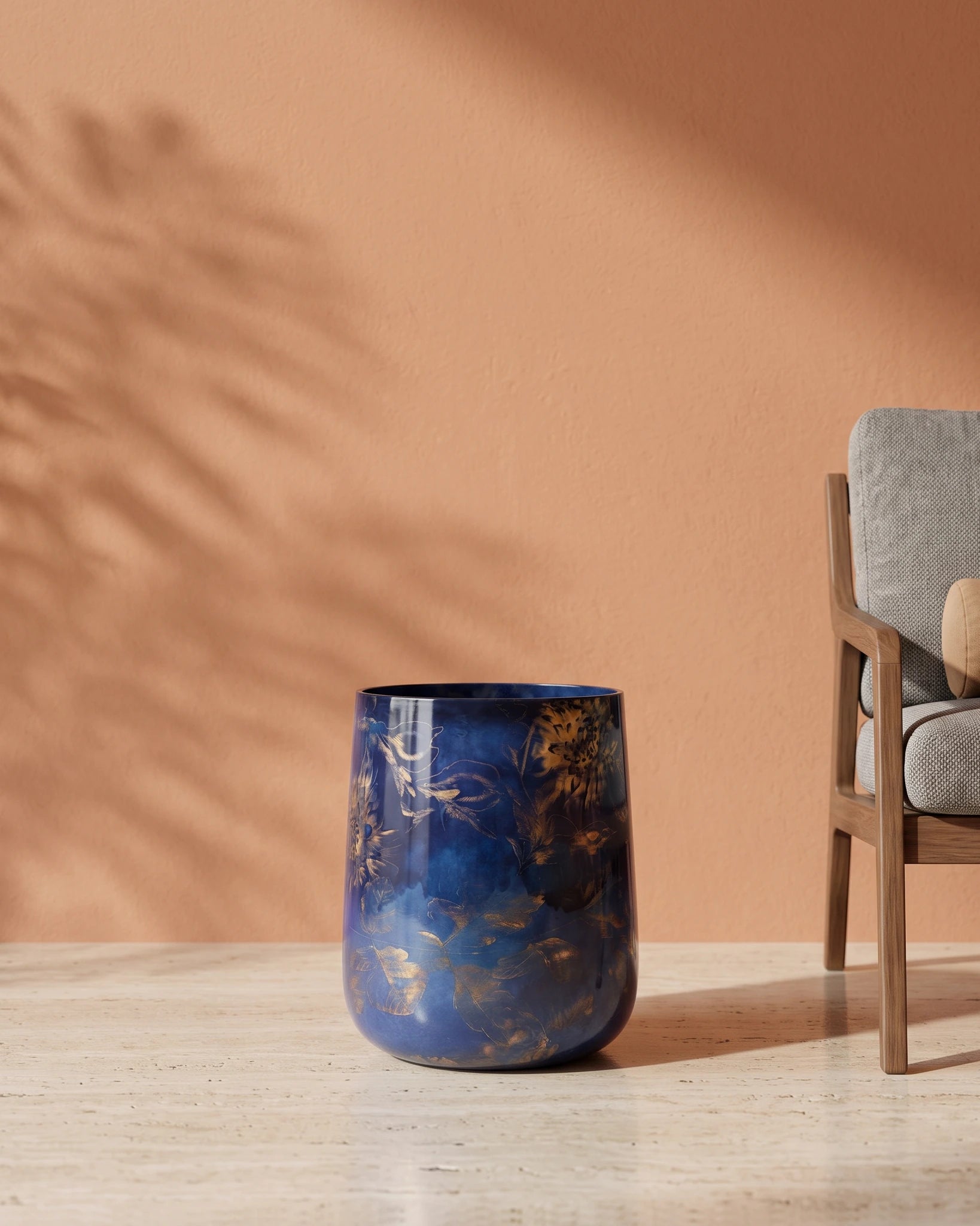 Blue Abstract Print Metal Planter — Dark Blue Leafy Abstract — Opaxa, Acacia Garden Center