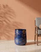 Blue Abstract Print Metal Planter — Dark Blue Leafy Abstract — Opaxa, Acacia Garden Center