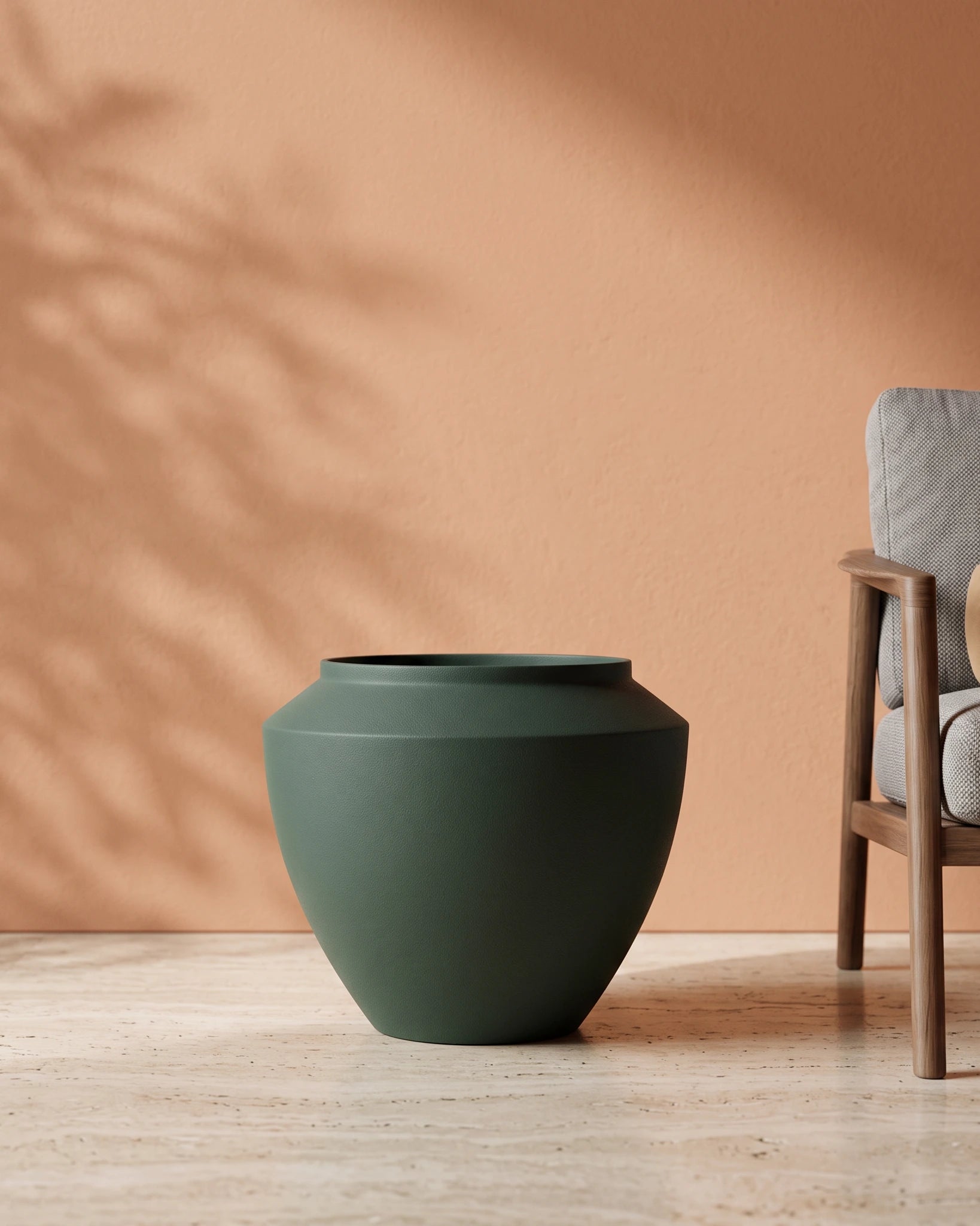 Metal Planter Pot, Stone Texture — Low — Dark Green Stone — Opaxa, Acacia Garden Center