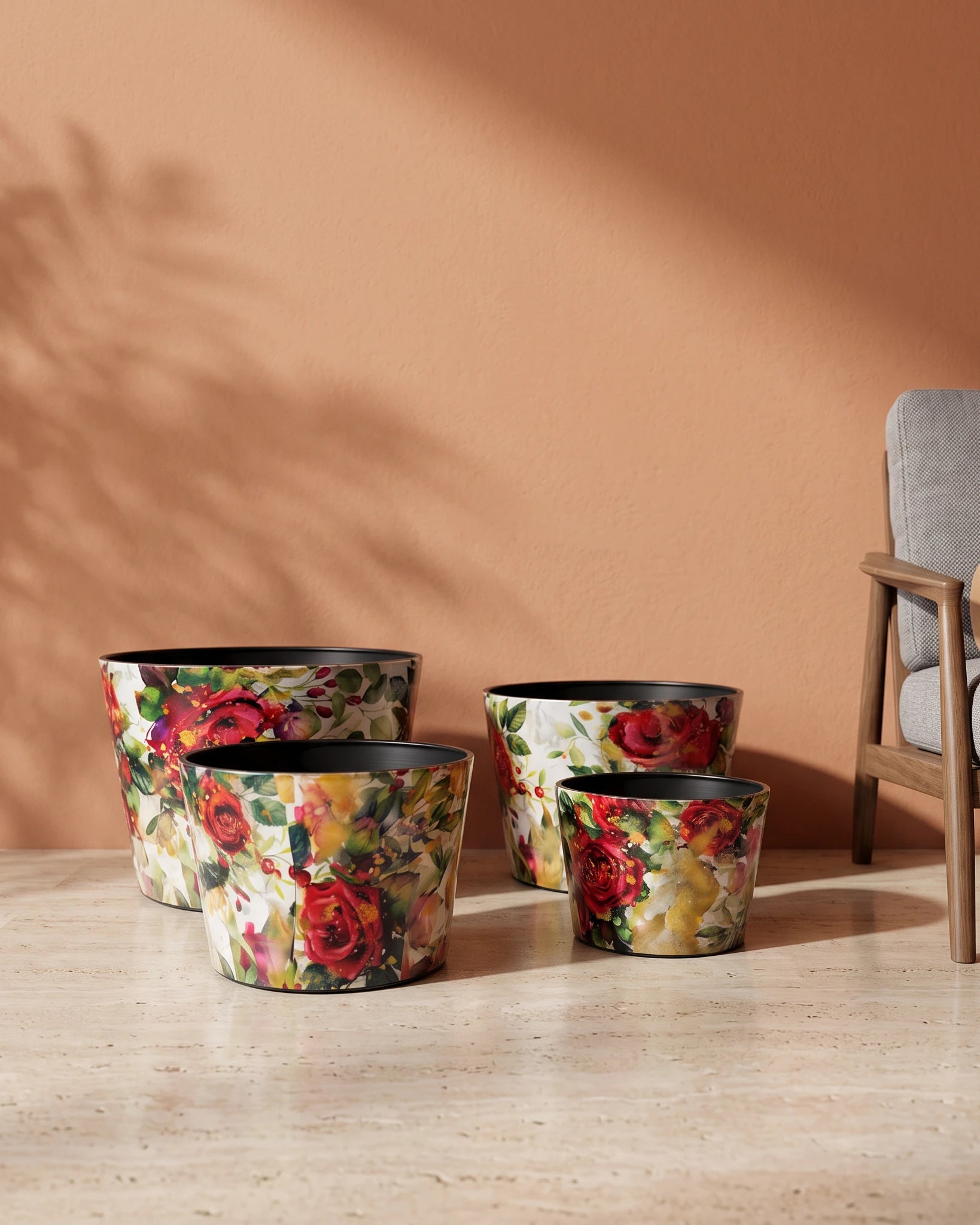 Floral-Print Metal Planter — Red Roses — Opaxa, Acacia Garden Center