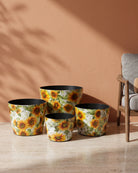 Floral-Print Metal Planter — Sun Flowers — Opaxa, Acacia Garden Center