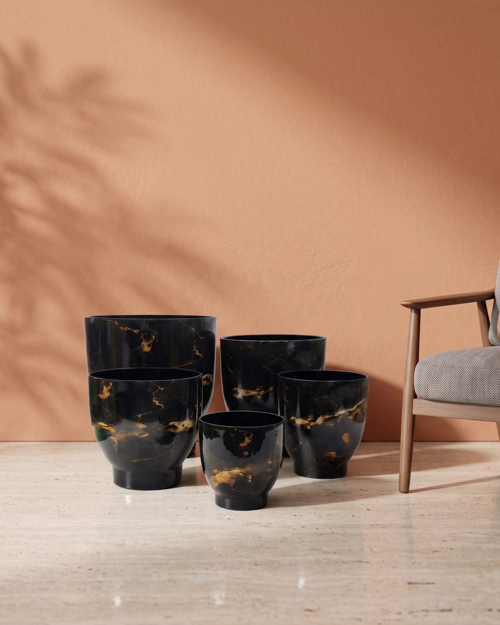 Metal Planter Pot, Marble Printed Enamelled — Black Marble — Opaxa, Acacia Garden Center