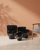 Metal Planter Pot, Marble Printed Enamelled — Black Marble — Opaxa, Acacia Garden Center