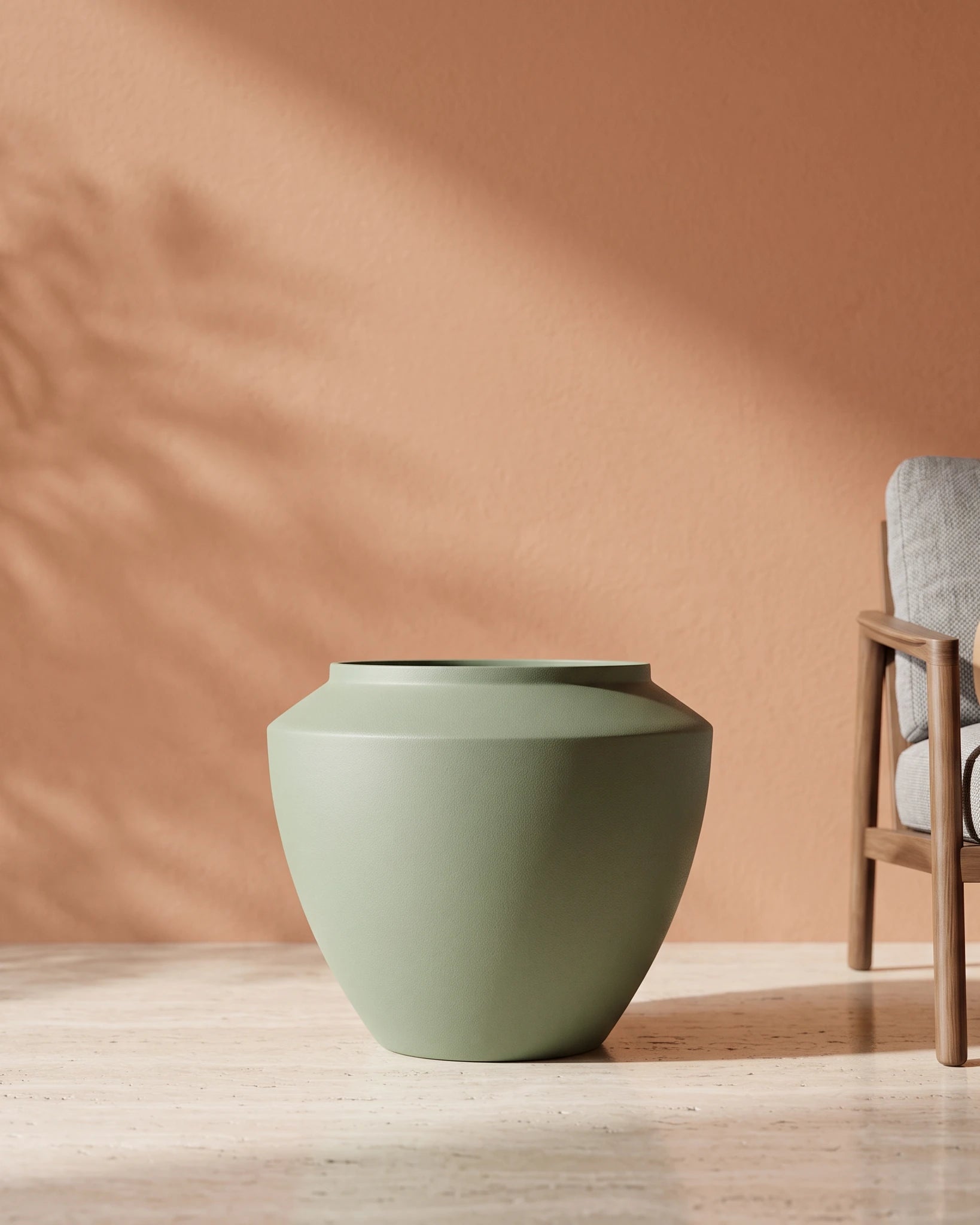 Metal Planter Pot, Stone Texture — Low — Sage Green Stone — Opaxa, Acacia Garden Center