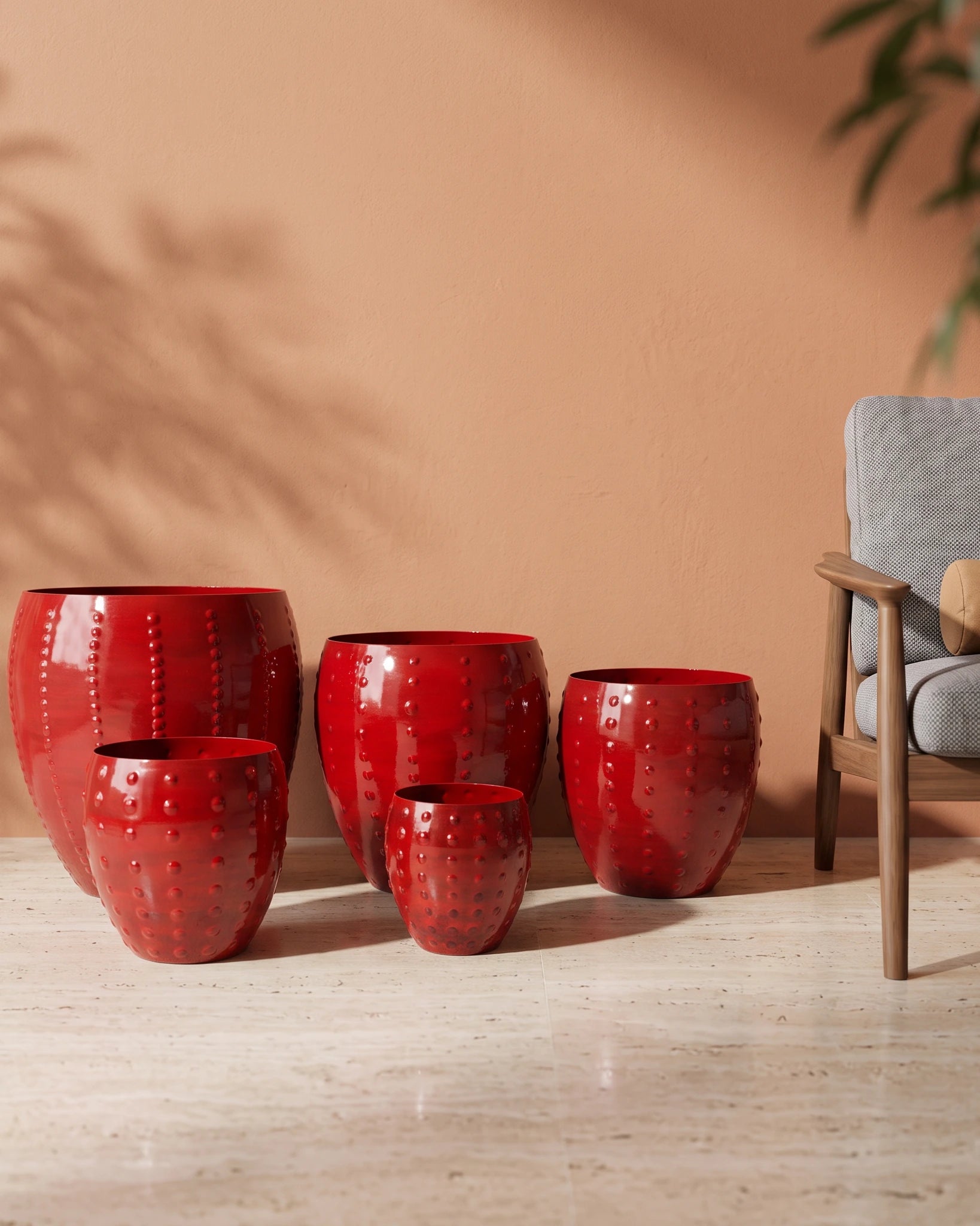 Metal Planter Pot, Vibrant Red Ceramic Look — Full Range — Opaxa, Acacia Garden Center
