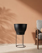 Metal Planter Pot with Stand, Smooth Finish — Smooth Black — Opaxa, Acacia Garden Center