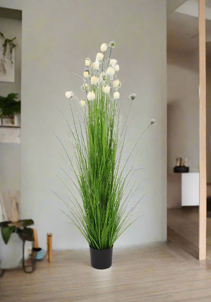 Artificial 72"H Pompon Grass with Plastic Pot, 1.8M-(7015)