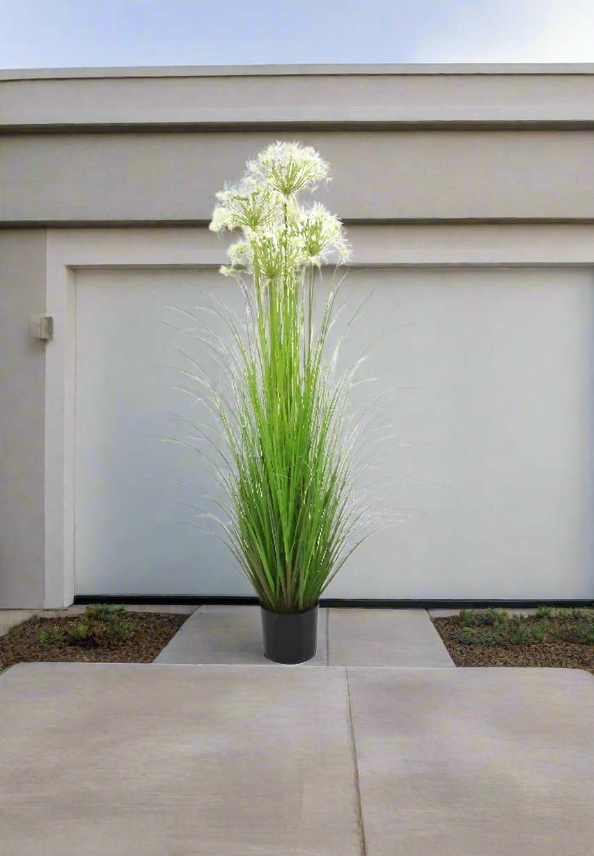 Artificial 55"H Leek Flower Grass with Plastic Pot, 1.37M - (6255)