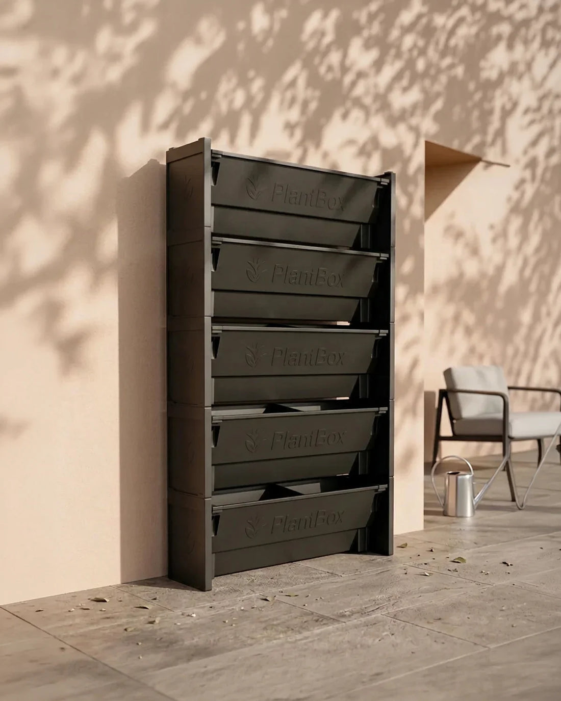 PlantBox Set of 5 stacked against a sunlit outdoor wall