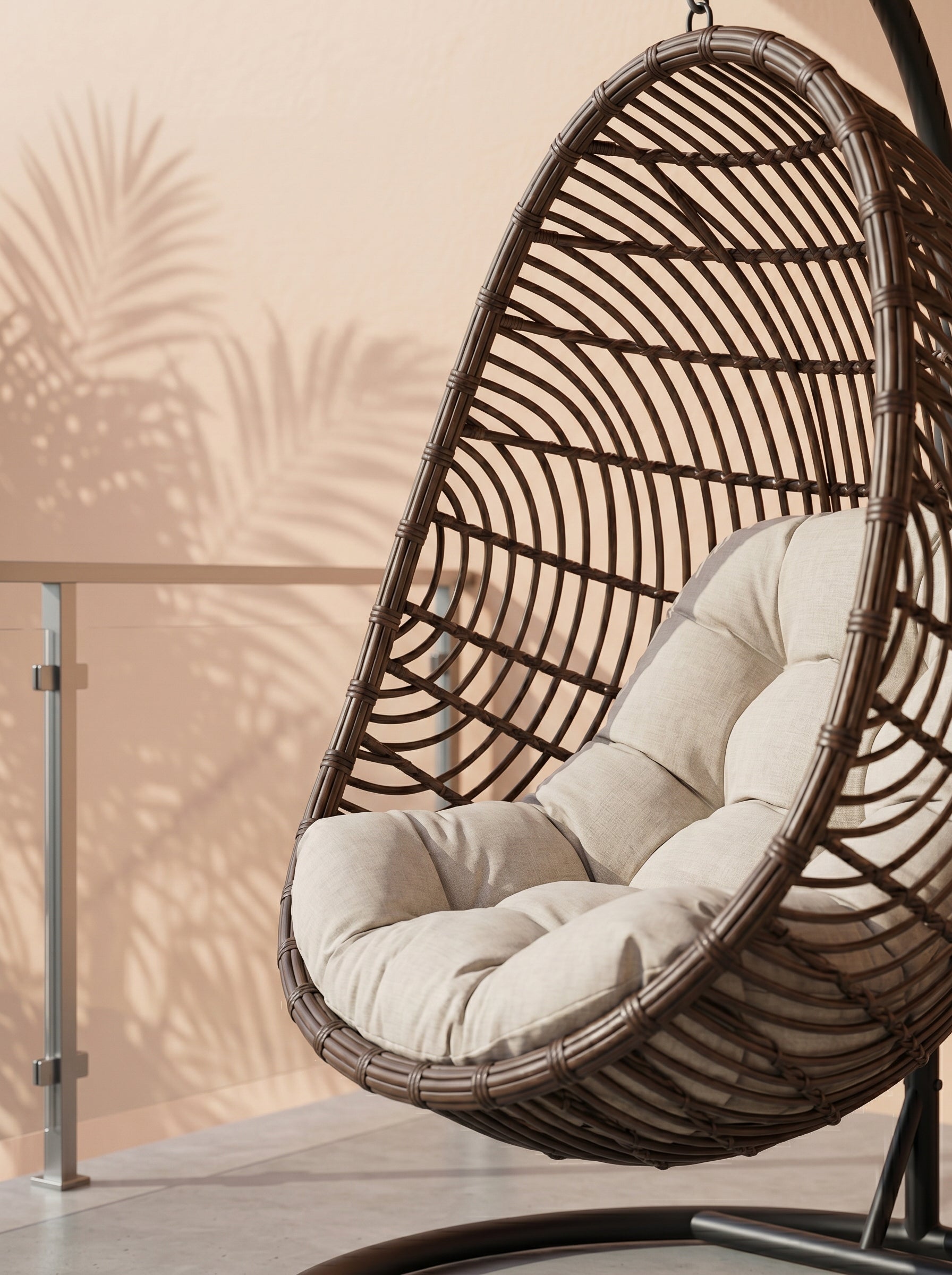 Dark Brown Poly Bamboo Swing Chair (ATC) | Hanging Egg Pod with Stand - Acacia Garden Center