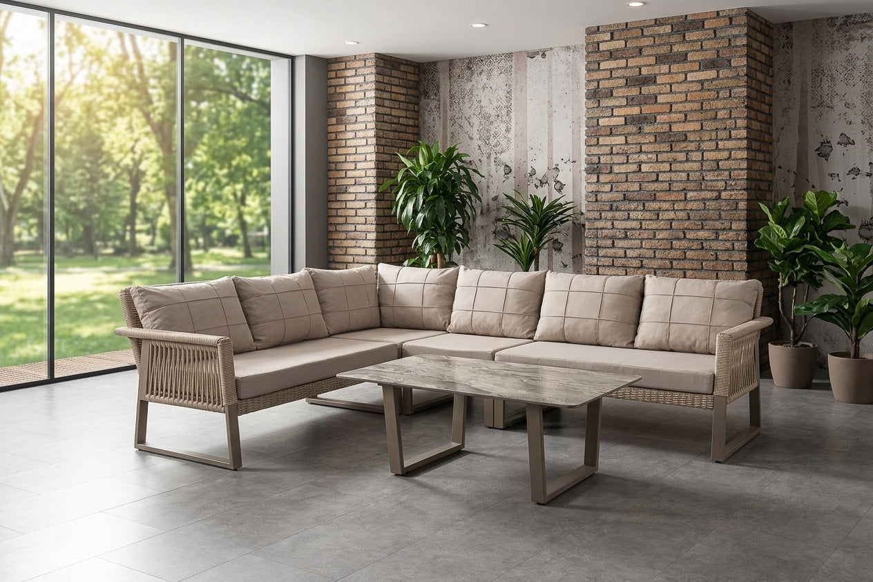 Artemis Plus Corner Set (Terazzi) | L-Shaped, Seats 6–8 - Acacia Garden Center