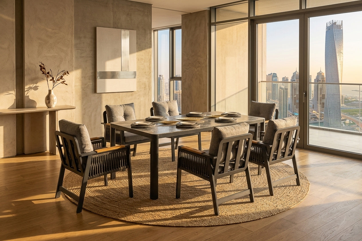 Mykonos Plus Dining Set (Terazzi) | 6-Seater, Iroko Wood & HPL