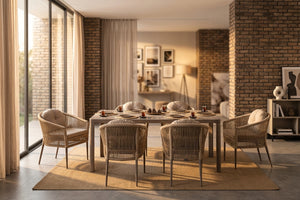 Mitra Dining Set Cappuccino (Terazzi) | 6-Seater, 200 cm Table - Acacia Garden Center