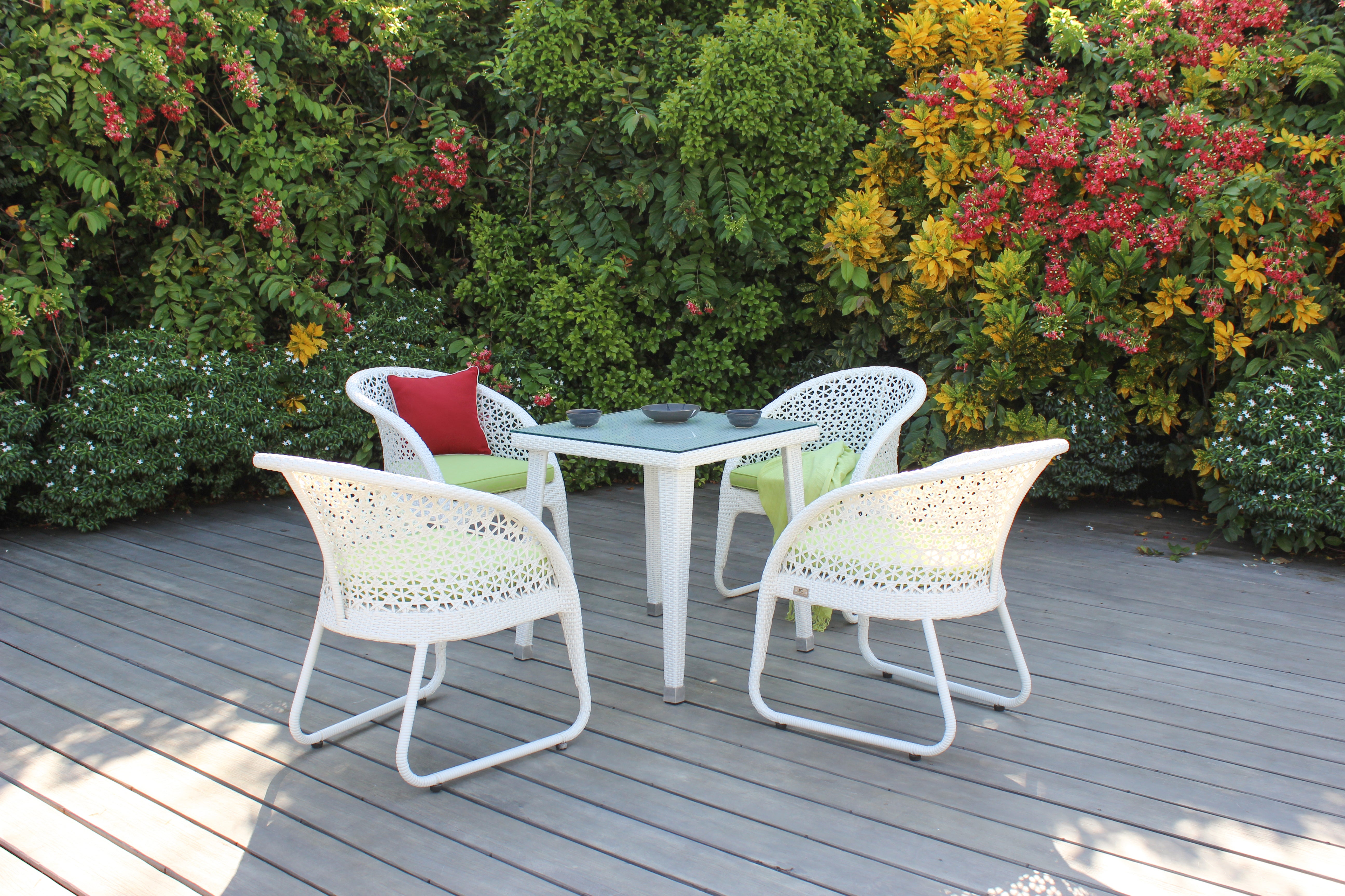 ATC 04 Seat White Rattan Curved Leg ATC Outdoor Dining Set - RADS-123