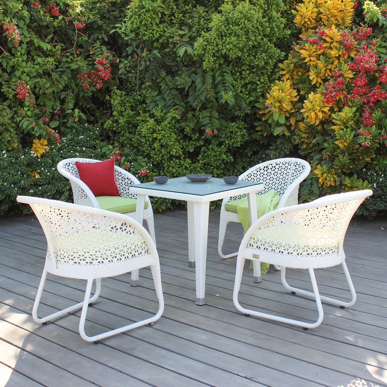ATC 04 Seat White Rattan Curved Leg ATC Outdoor Dining Set - RADS-123