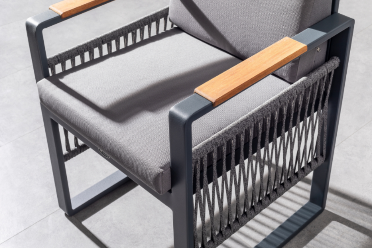 Terazzi armchair with cushion and wooden armrest