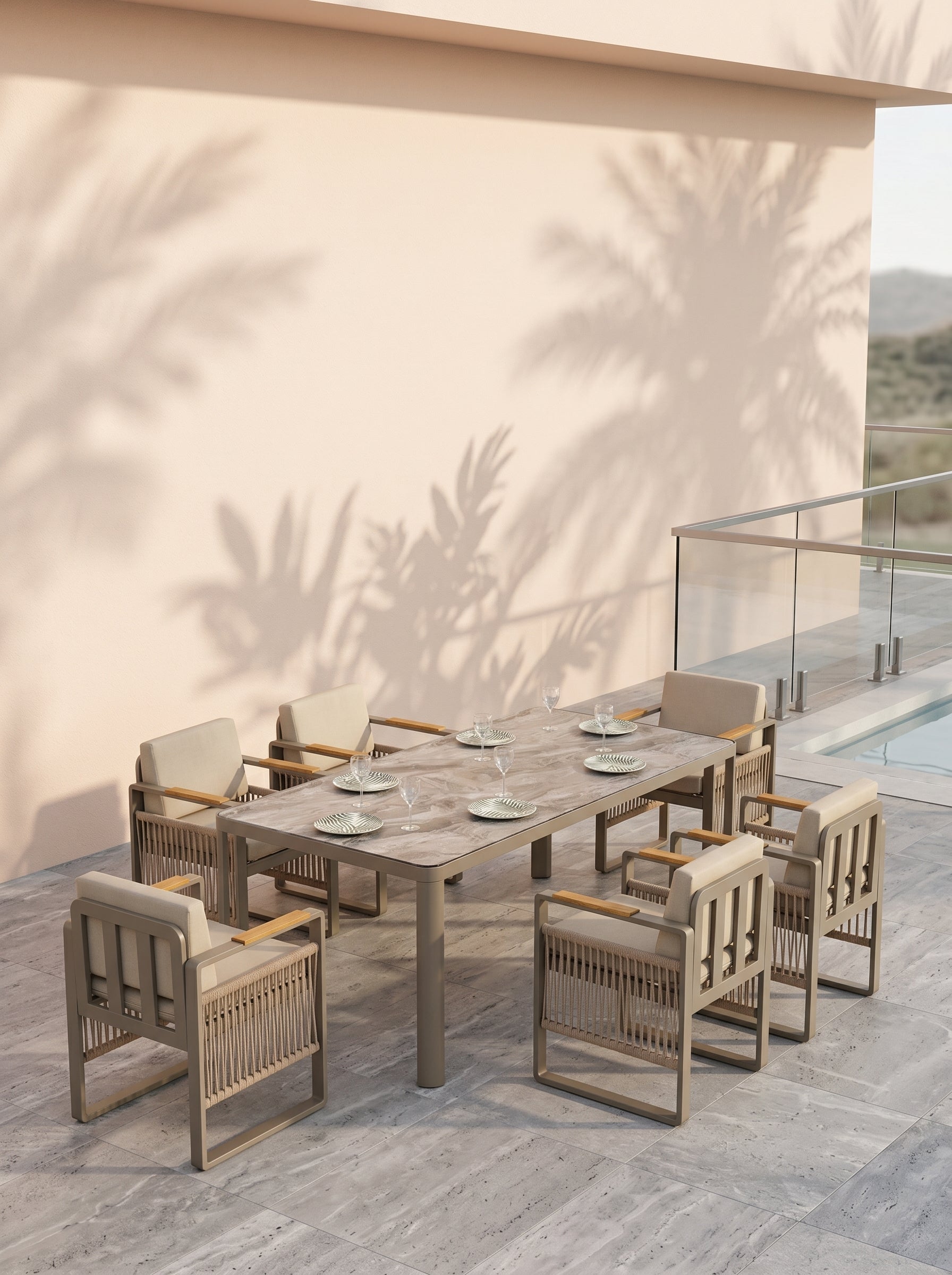 Argos Dining Set (Terazzi) | 6 - Seater with HPL Compact Table - Acacia Garden Center