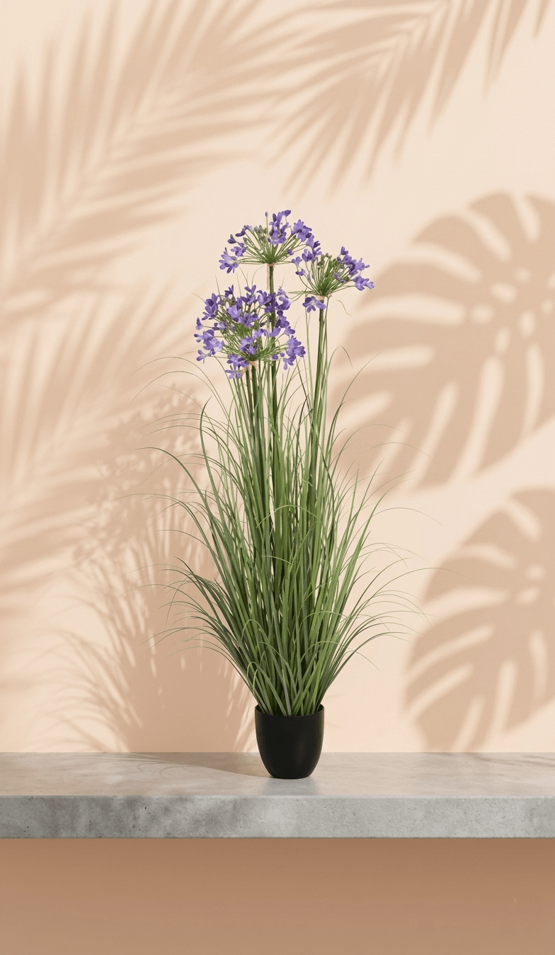 Artificial Leek Flower Grass | Plastic Pot | 55" - Acacia Garden Center