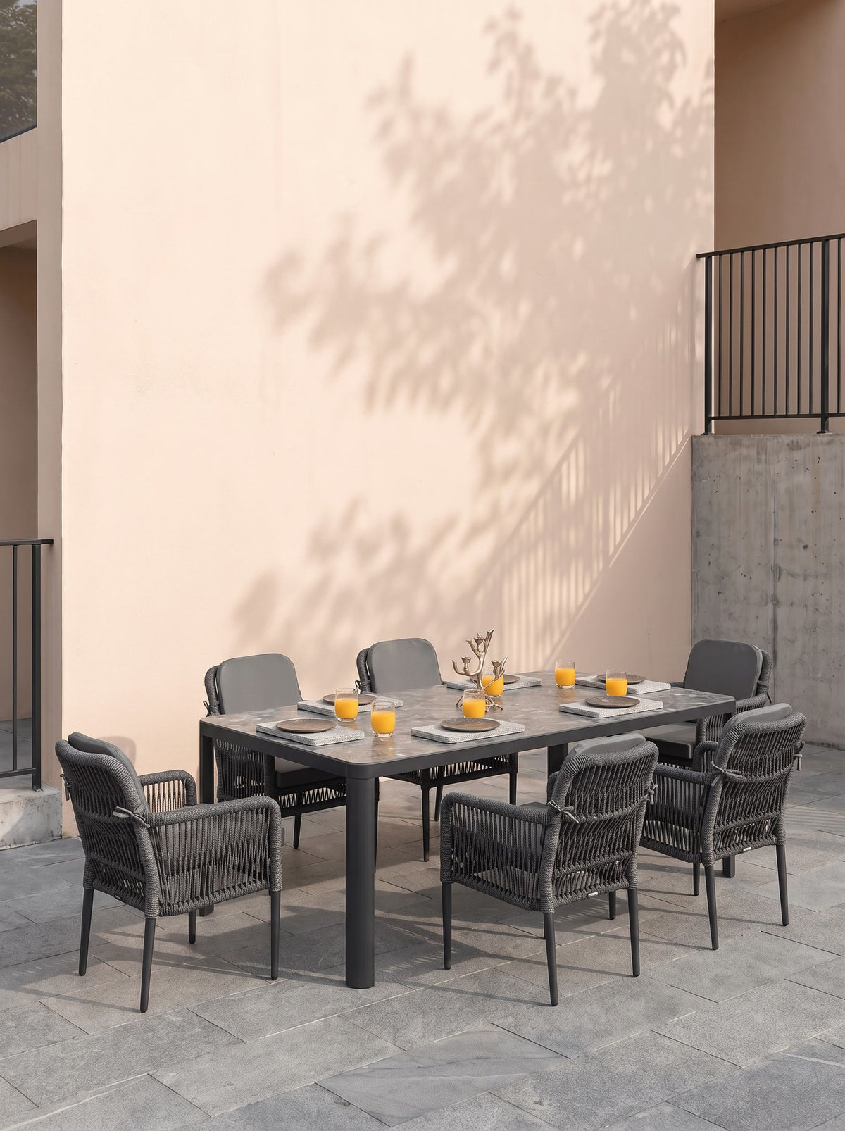 Aston Dining Set Anthracite (Terazzi) | 6 - Seater, Luxio Cord - Acacia Garden Center