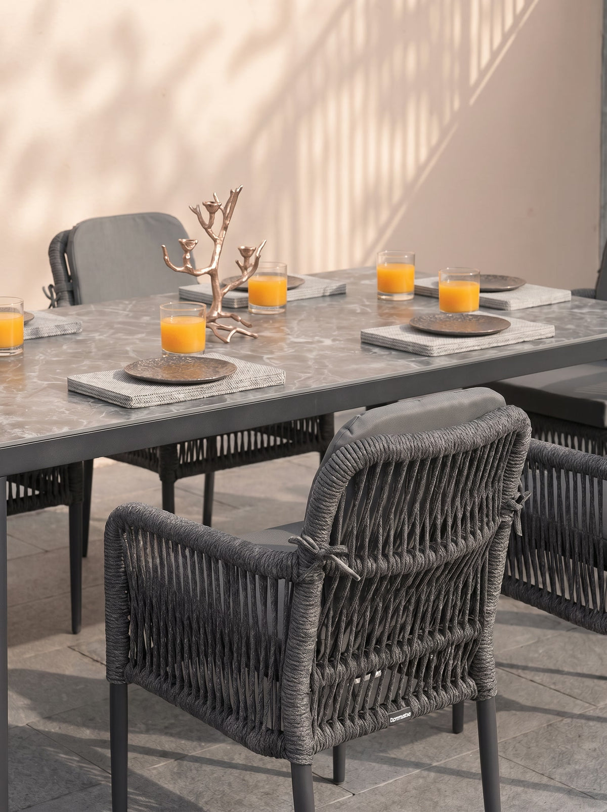 Aston Dining Set Anthracite (Terazzi) | 6 - Seater, Luxio Cord - Acacia Garden Center