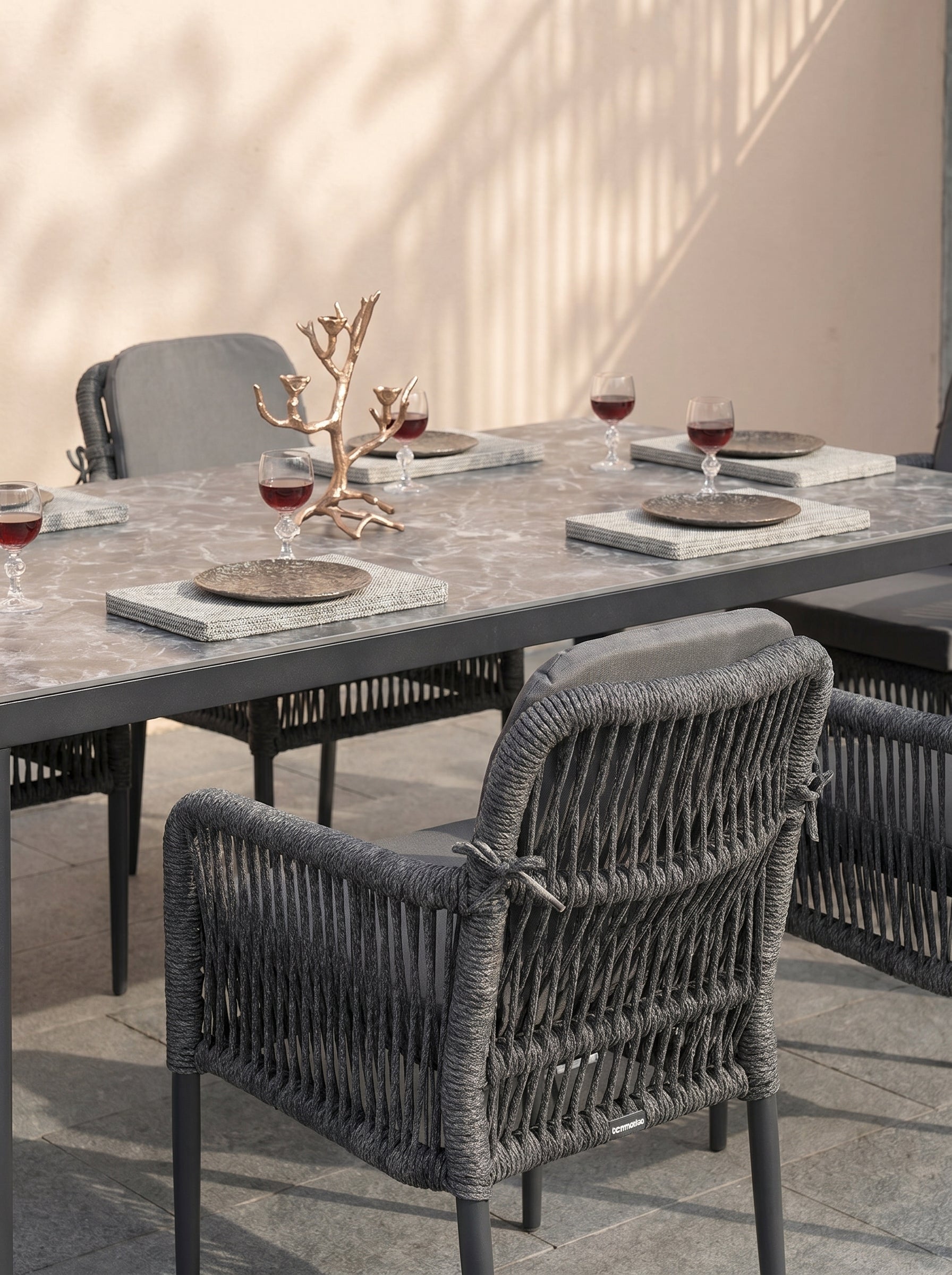 Aston Dining Set Anthracite (Terazzi) | 6 - Seater, Luxio Cord - Acacia Garden Center