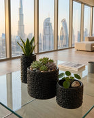 Black & White Textured Ceramic Pot | Set of 3 Sizes - Acacia Garden Center