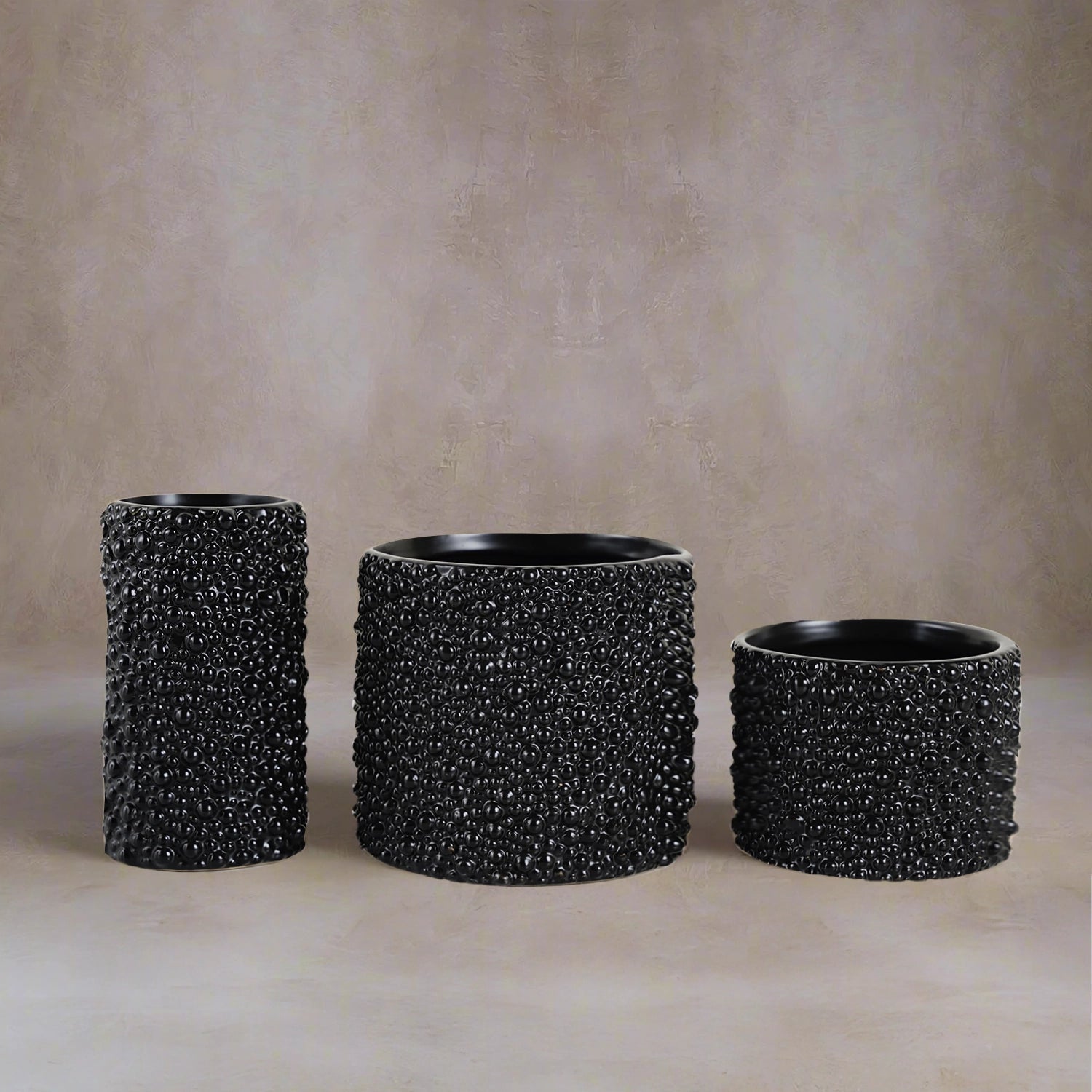 Black & White Textured Ceramic Pot | Set of 3 Sizes - Acacia Garden Center