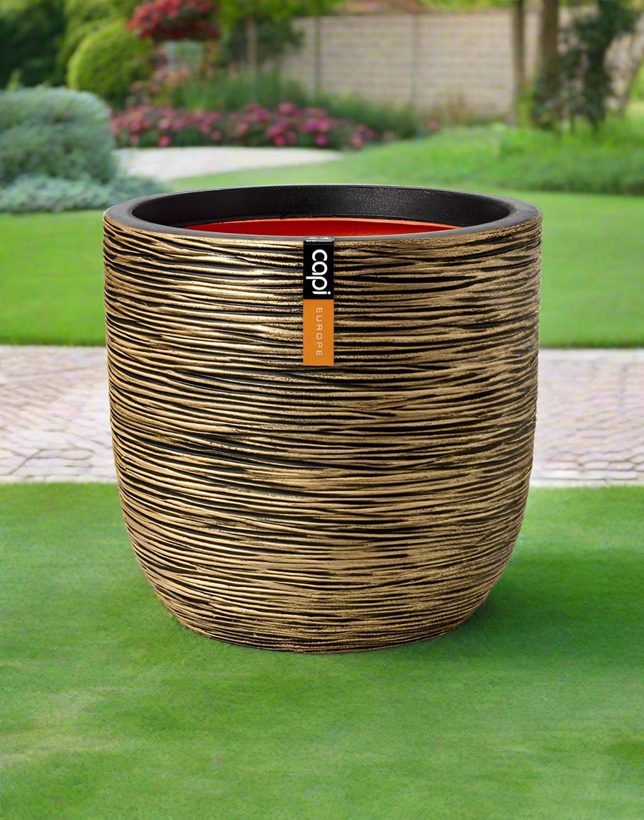 Capi Europe Planter Ball Rib - Black Gold - Acacia Garden Center