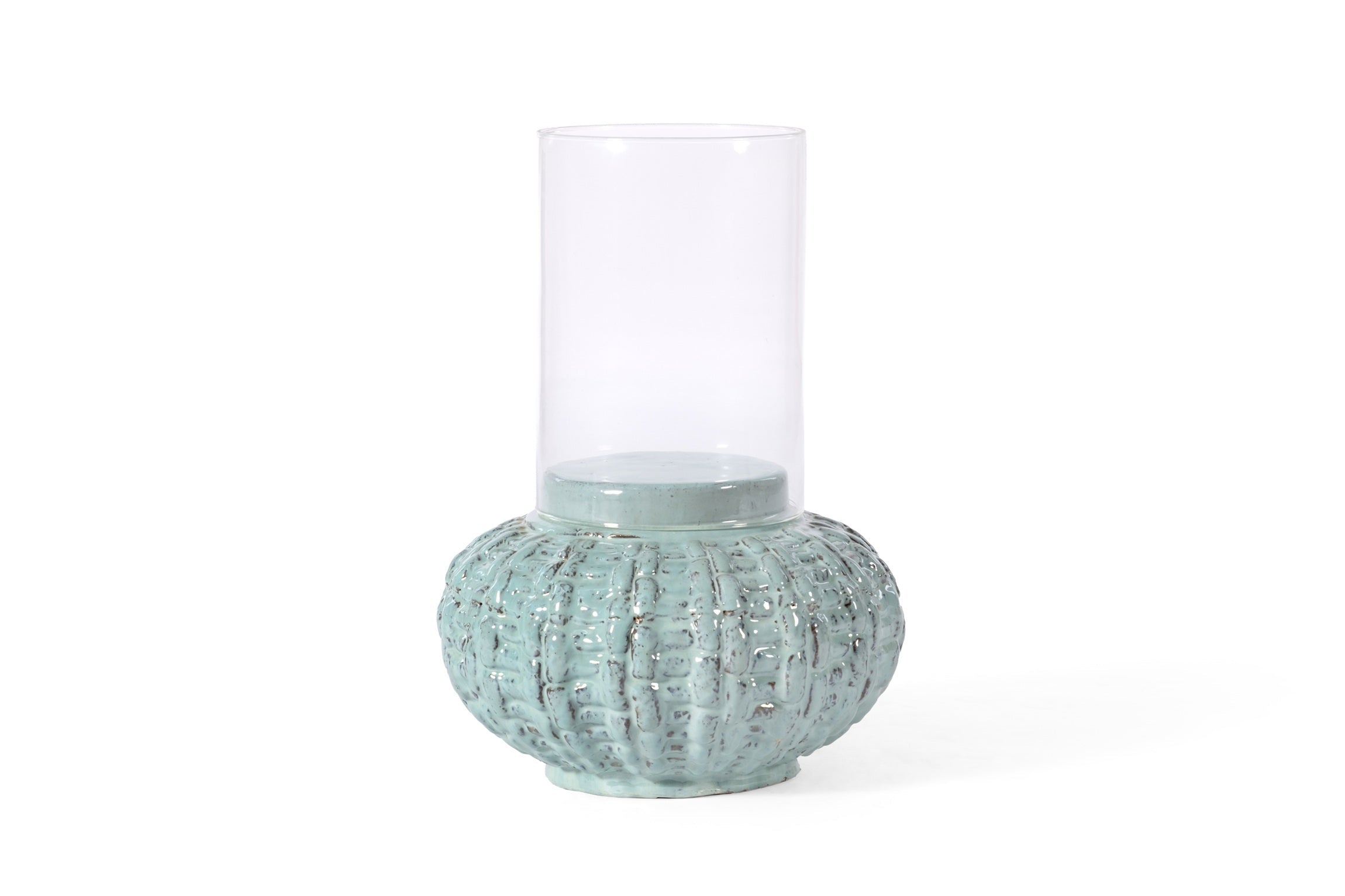 Ceramic Manchester Hurricane Candle Holder | Light Green - Acacia Garden Center