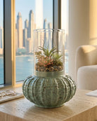 Ceramic Manchester Hurricane Candle Holder | Light Green - Acacia Garden Center