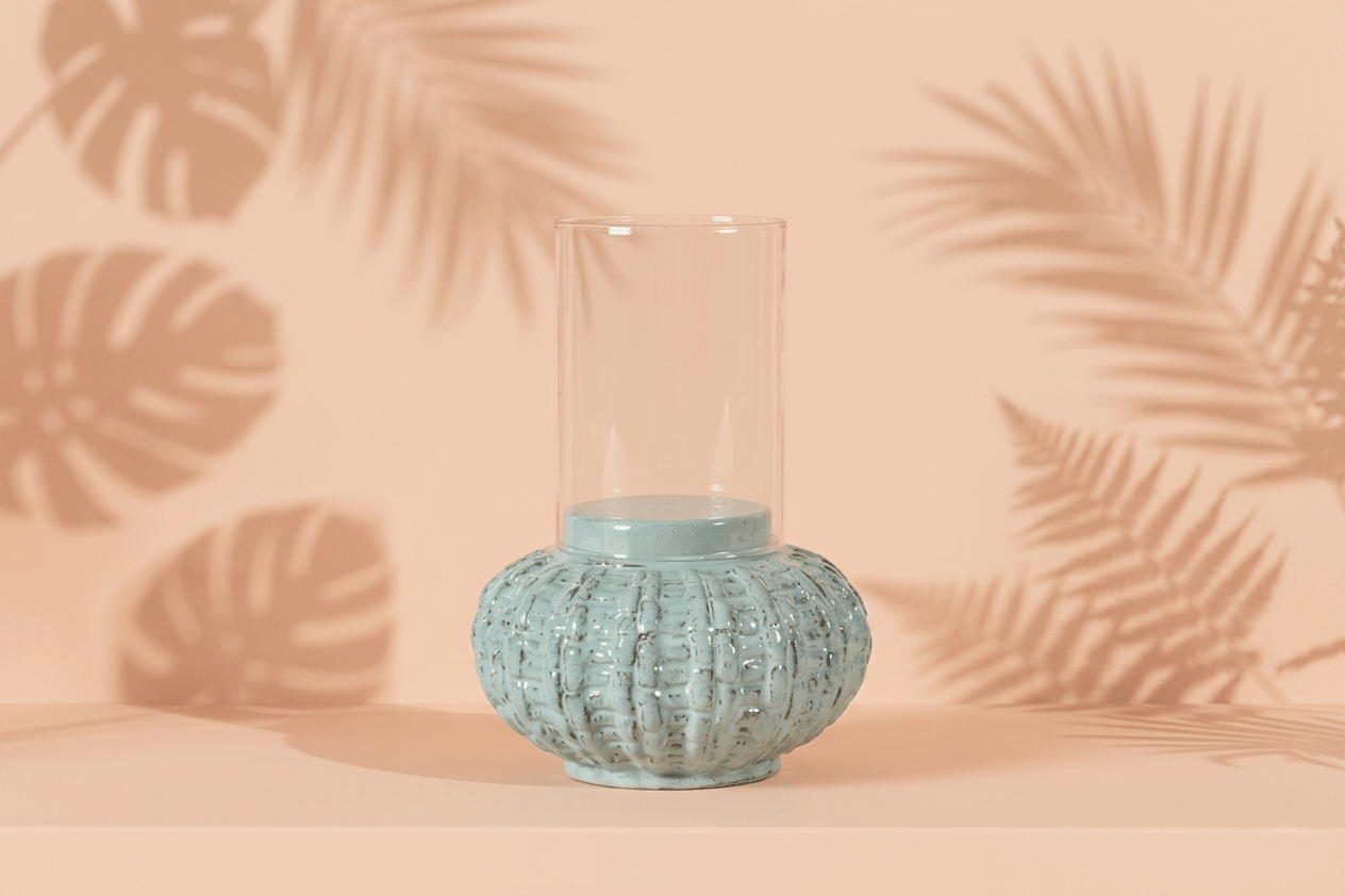 Ceramic Manchester Hurricane Candle Holder | Light Green - Acacia Garden Center