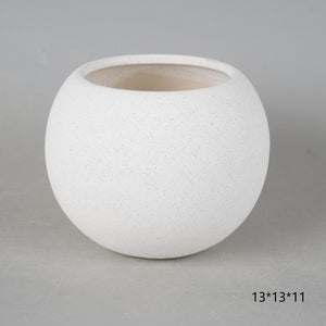 Ceramic Pot Sand Glaze | White with dots (YAH007) - Acacia Garden Center