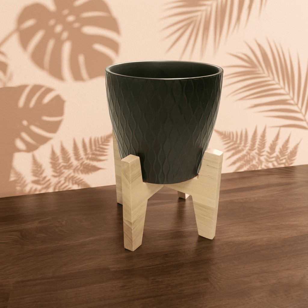 Ceramic Pot with Stand, | 16 x 16 x 15 CM - Stand 18.5 x 18.5 CM - Acacia Garden Center